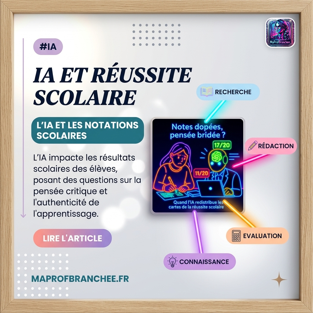 Illustration sur le thème des notes scolaires et de l'impact de l'IA