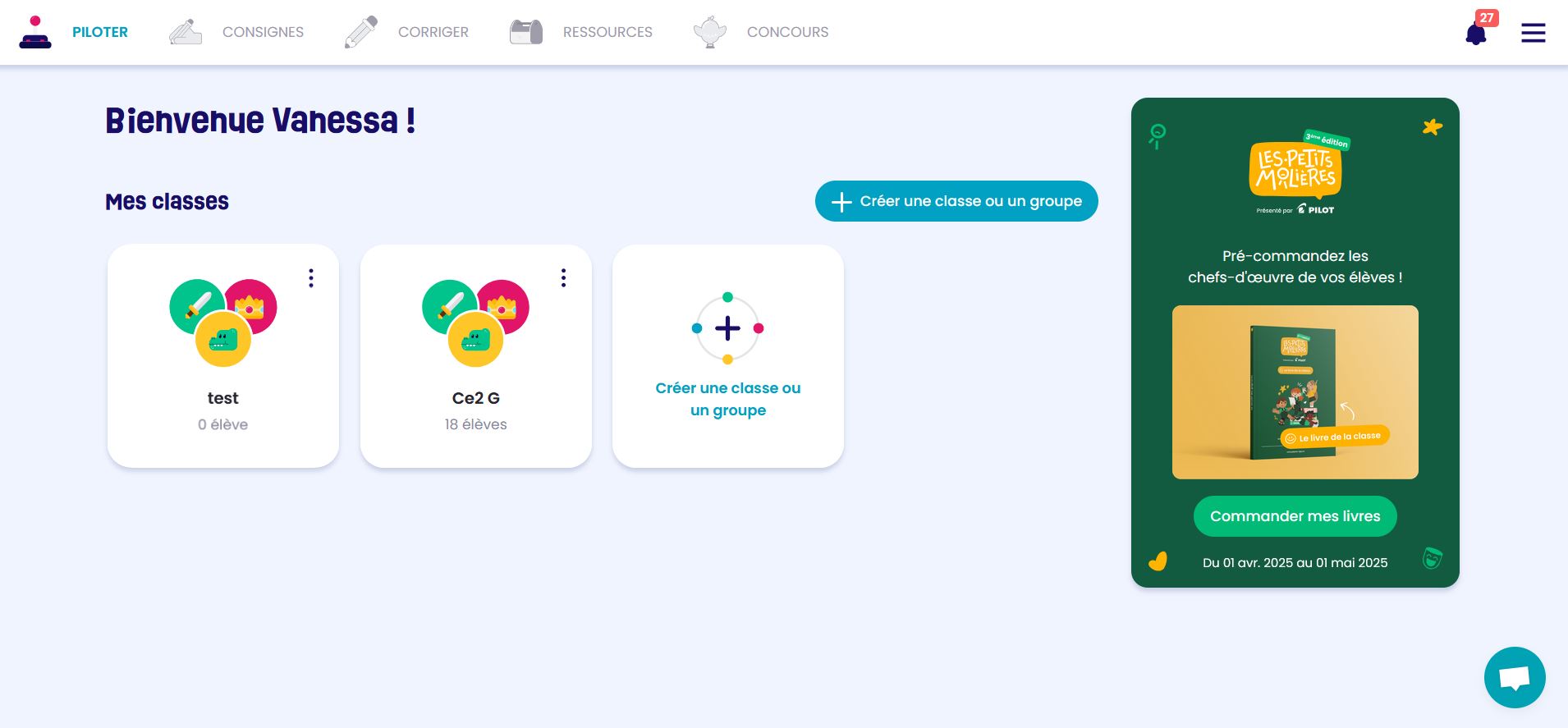 Interface de gestion de classe dans Plume