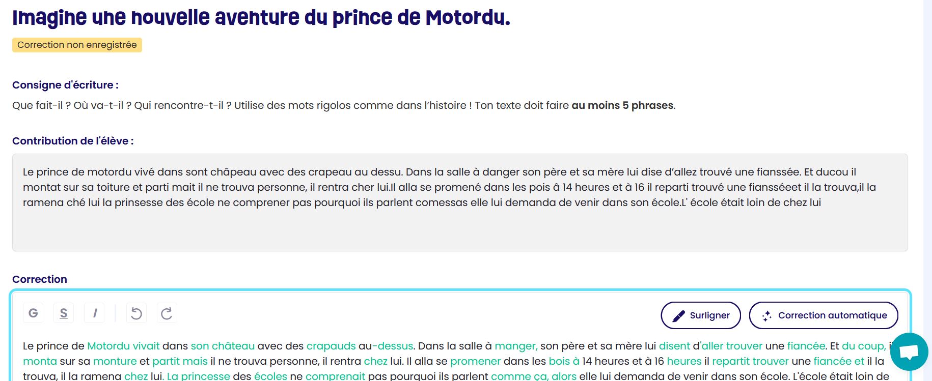 Interface de correction et feedback enseignant