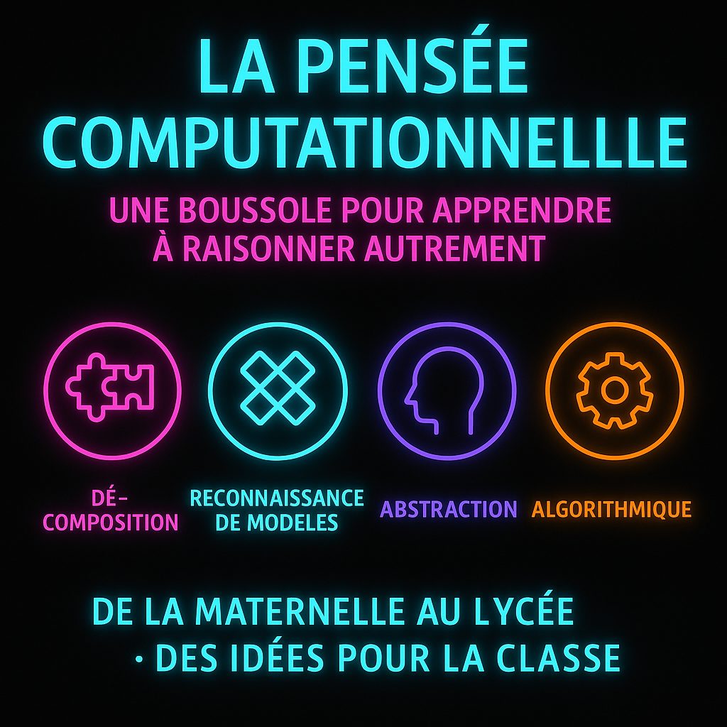 Illustration de la pensée computationnelle avec éléments visuels représentant la logique et l'algorithmique