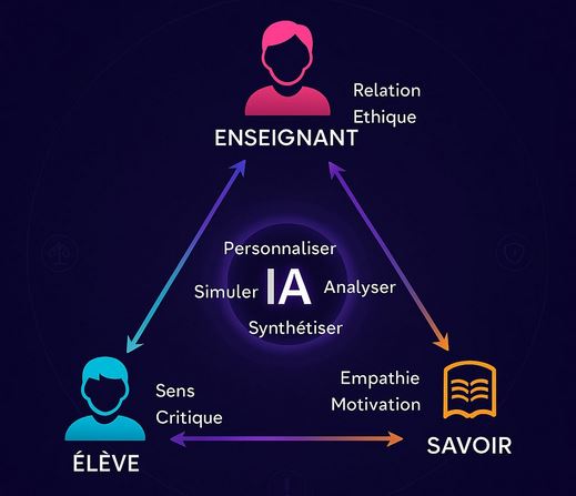 Schéma du triangle pédagogique augmenté par l'IA
