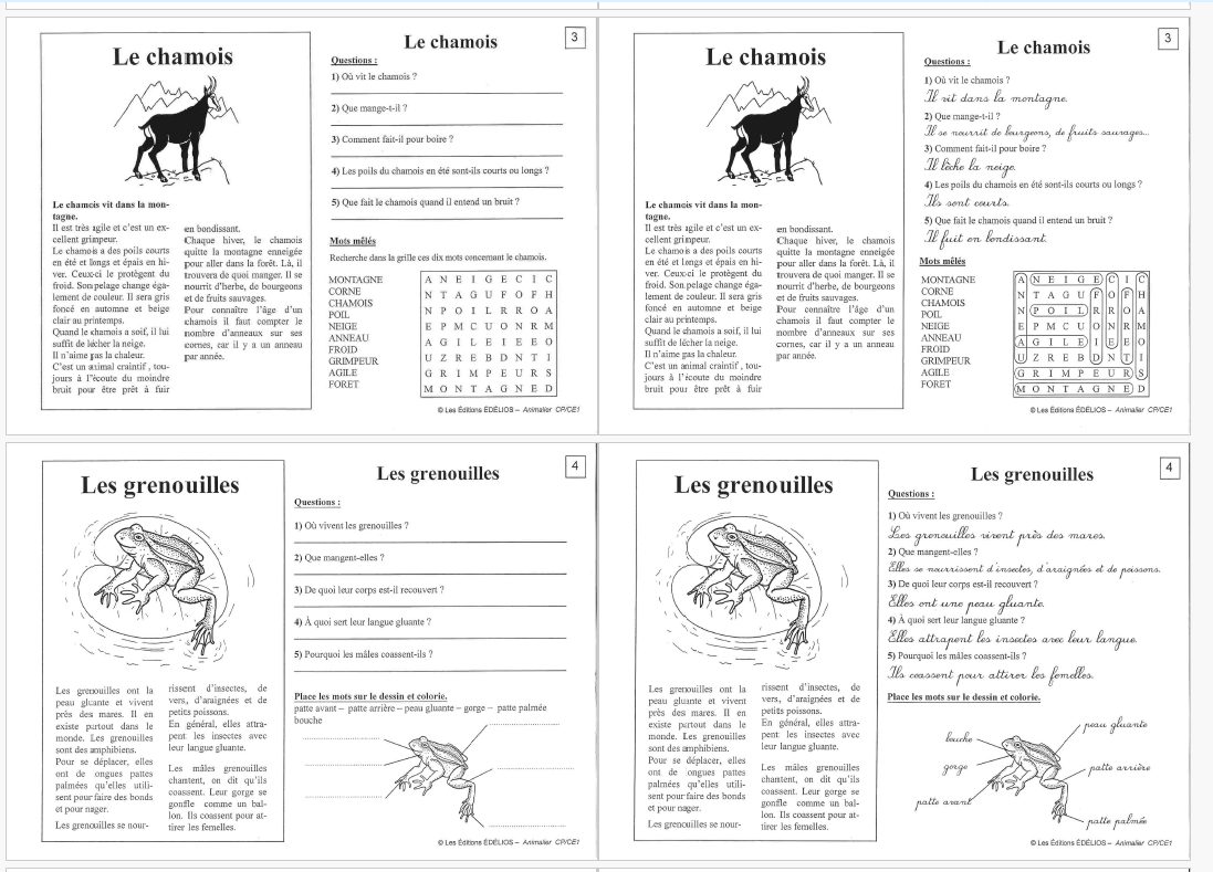 Exemple de fiches documentaires animalières Edelios