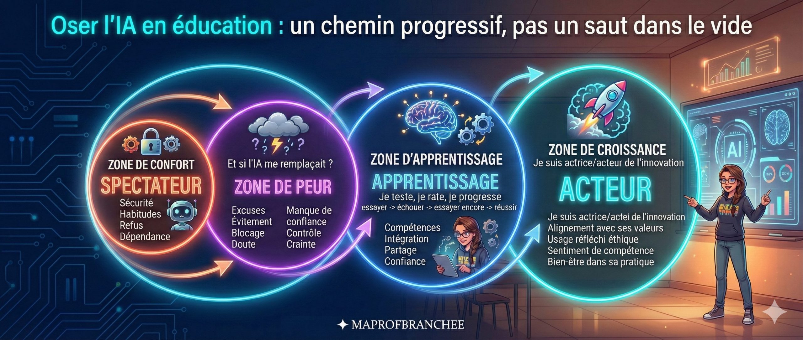 Schéma des 4 zones face à l'IA : du spectateur à l'acteur de l'innovation